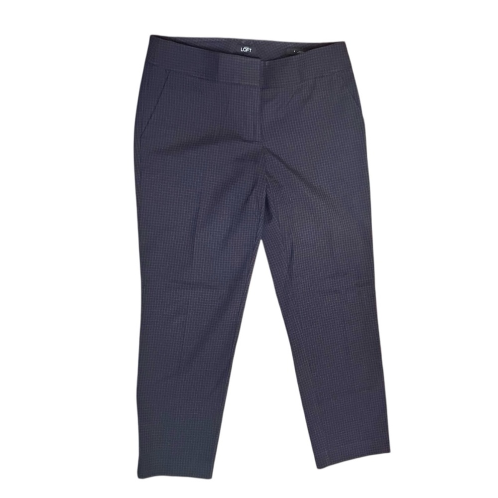LOFT Marisa Pant Navy and Brown Checkered Print Pants Women's Size 8